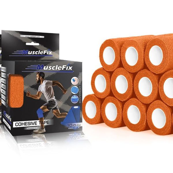 Cohesive Self-Adhesive Bandage Wrap, Orange, Pack of 12