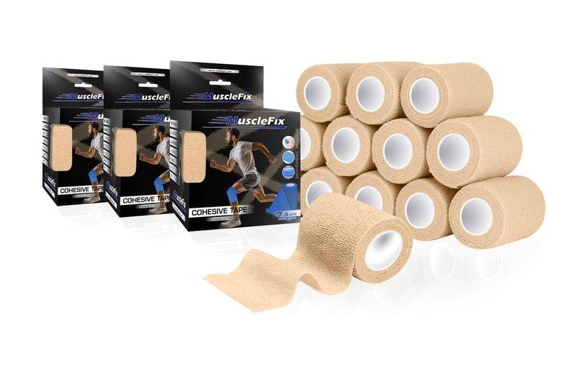 Cohesive Self-Adhesive Bandage Wrap, Beige, (7.5 cm) (Pack of 12)