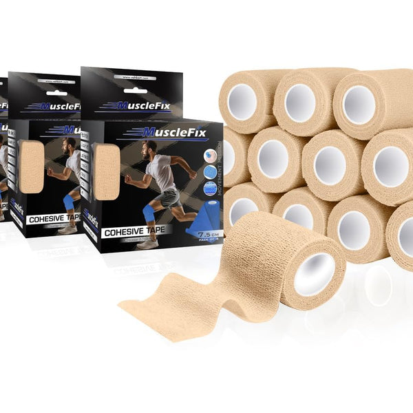 Cohesive Self-Adhesive Bandage Wrap, Beige, (7.5 cm) (Pack of 12)
