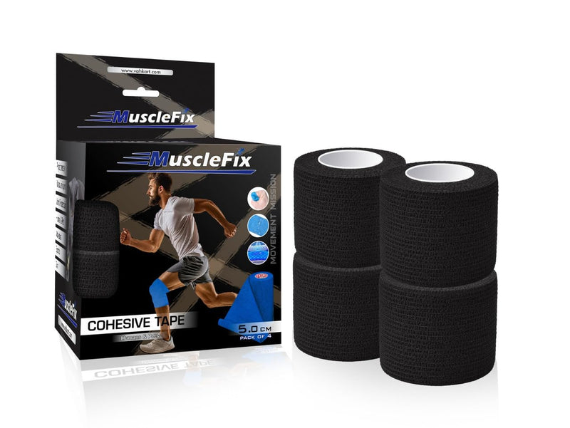 Breathable Self Adhesive Cohesive Bandage Wrap, Black, 5 cm (2