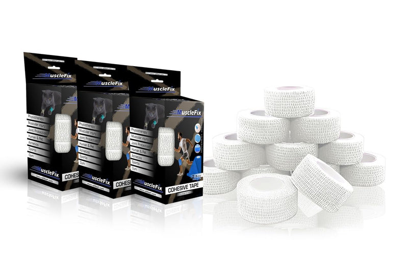 Cohesive Self-Adhesive Bandage Wrap, White, (2.5CM) Pack-12