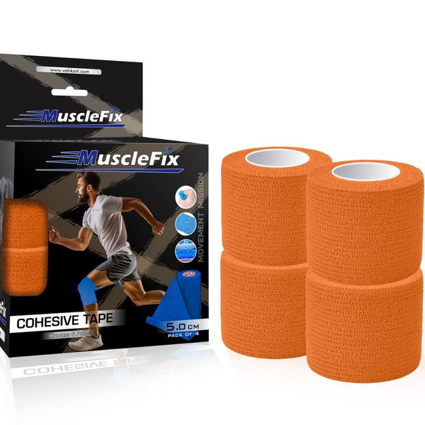 Breathable Self Adhesive Wrap, Athletic, Non Woven Cohesive Bandage – for Sports, Orange,(5 cm X 4.5 mtr- Pack of 4)