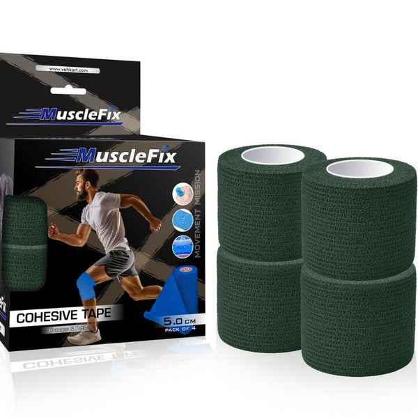 Cohesive Bandage Breathable Self Adhesive Wrap, Athletic Sports Support for Injuries, Forest Green, 5 cm (2