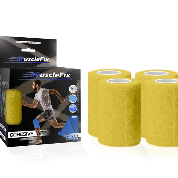 Cohesive Self-Adhesive Bandage Wrap, Yellow, Pack of 4