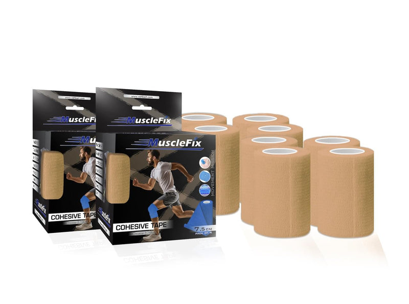 Cohesive Self-Adhesive Bandage Wrap, Beige, 7.5 cm Pack of 8