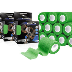 Cohesive Self-Adhesive Bandage Wrap, Green ,7.5 cm Pack of 12