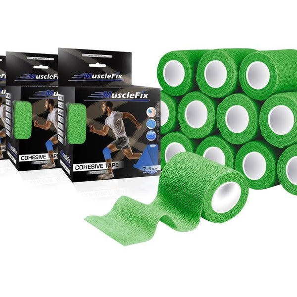 Cohesive Self-Adhesive Bandage Wrap, Green ,7.5 cm Pack of 12