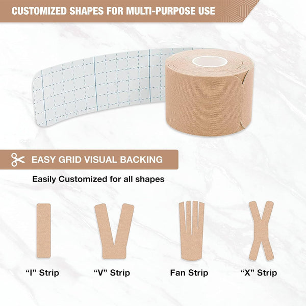 Precut Kinesiology Tape for Pain Relief & Muscle Support – Waterproof, Beige, Precut