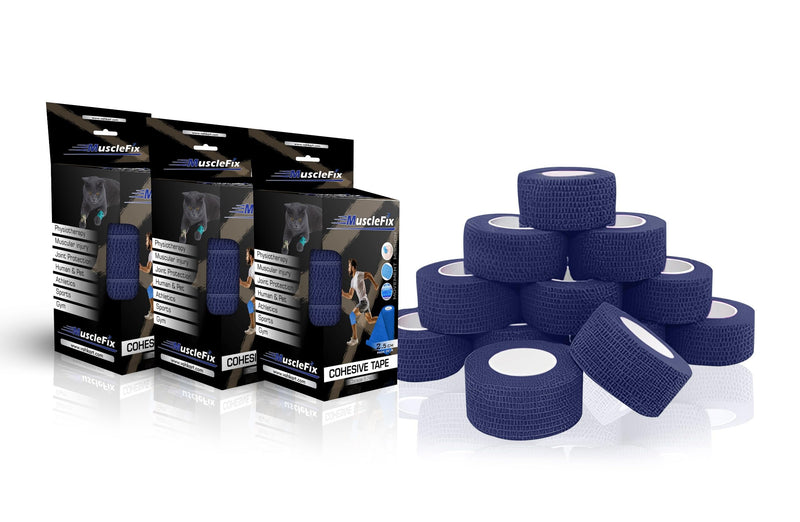 Breathable Self Adhesive Wrap, Athletic, Non Woven Cohesive Bandage, Navy Blue, (2.5CM) Pack-12