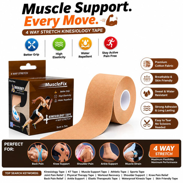 Dynamic Kinesiology Tape for Muscle Support & Pain Relief, Beige, 5Cm*5M