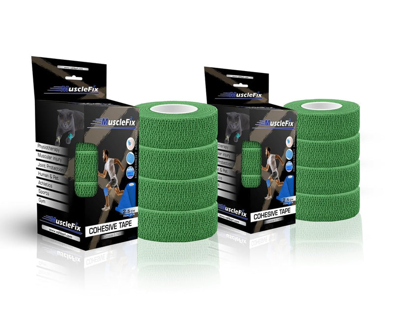 Breathable Self Adhesive Cohesive Bandage Wrap, Green, (2.5CM) Pack-8