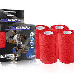 Cohesive Bandage Wrap 10cm x 4.5m, Self Adhesive Crepe Bandage, Red, 10cm