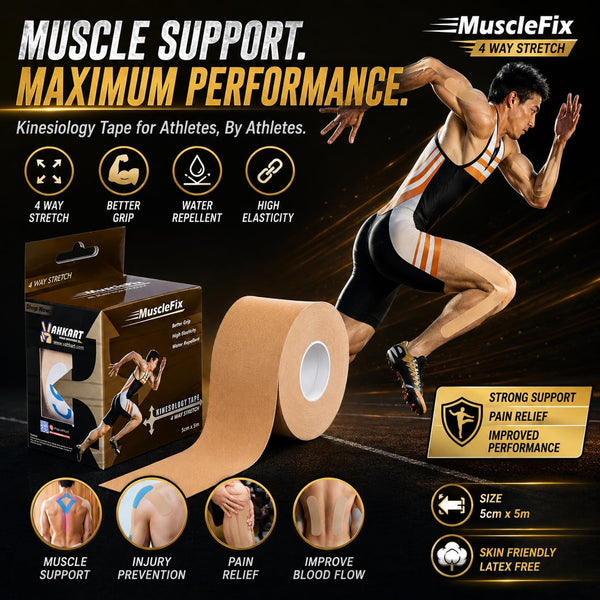 Dynamic Kinesiology Tape for Muscle Support & Pain Relief, Beige, 5Cm*5M