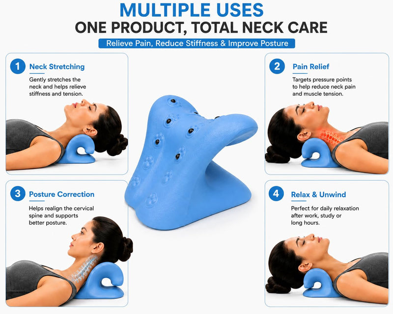 Cervical Neck Stretcher for Neck Pain Relief, Blue