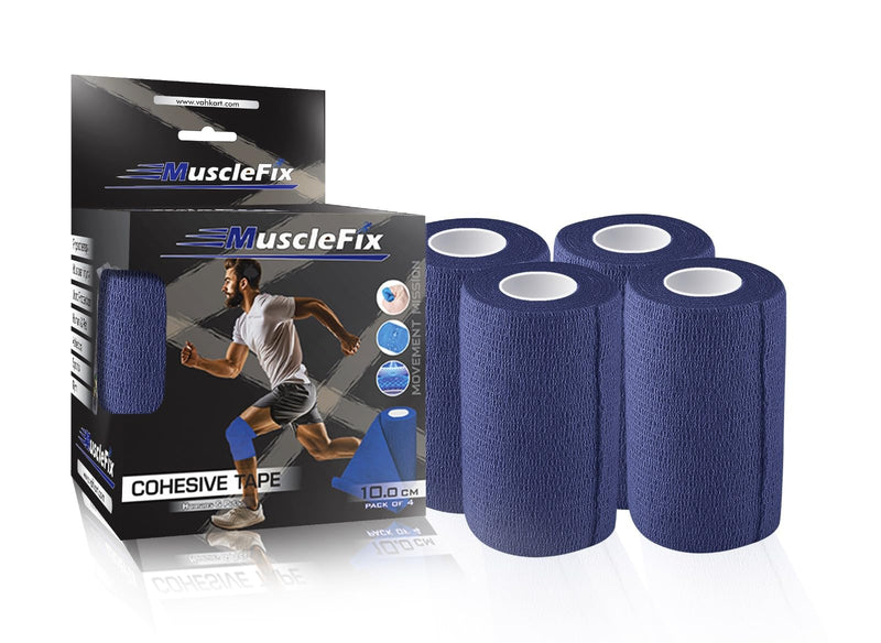 Cohesive Bandage Wrap 10cm x 4.5m, Self Adhesive Crepe Bandage, Navy Blue, 10cm