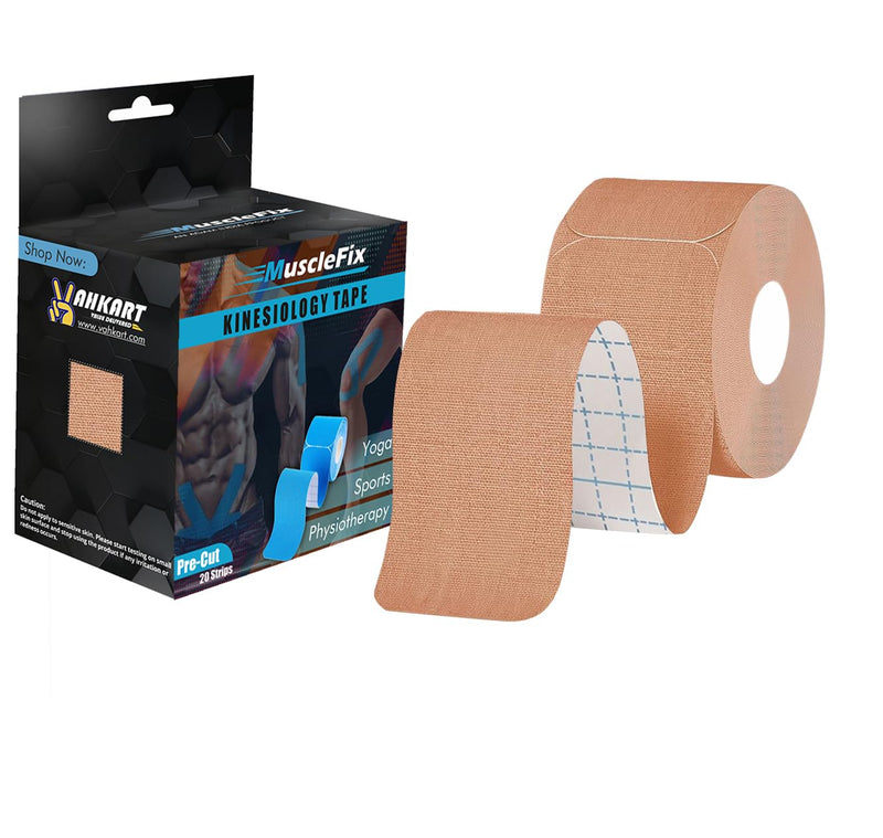 Precut Kinesiology Tape for Pain Relief & Muscle Support – Waterproof, Beige, Precut