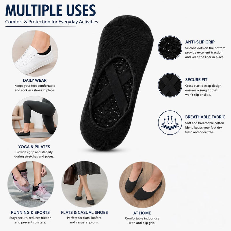 Women's Non-Slip Yoga Grip Socks with Cross Straps, Black