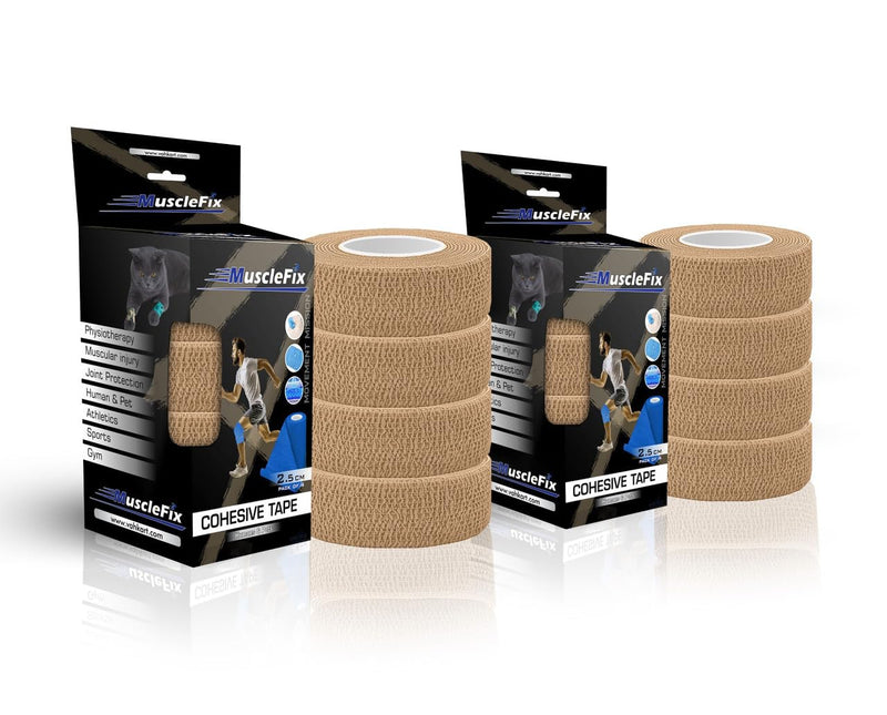Cohesive Self-Adhesive Bandage Wrap, Beige, (2.5CM) Pack-8