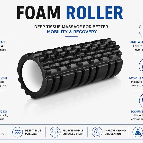 Anti Slip EVA Foam Roller for Deep Tissue Massage & Muscle, Black, 33Cm*14Cm