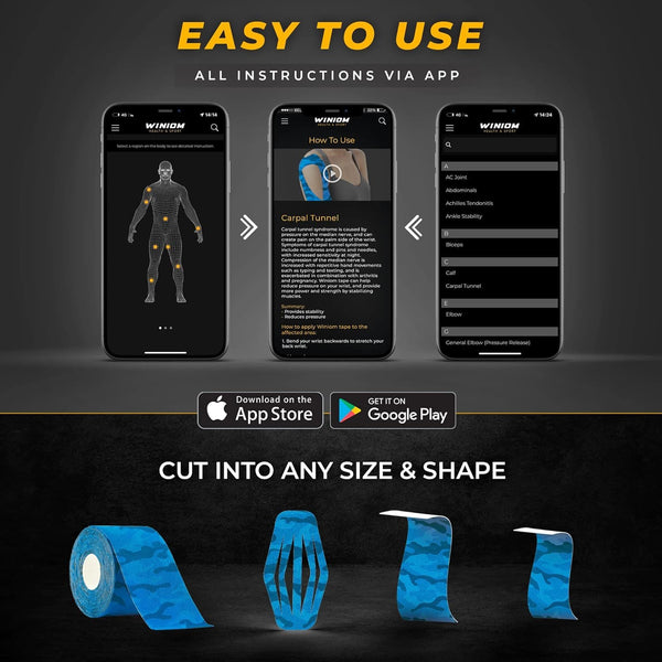 Kinesiology Tape for Pain Relief & Muscle Support – Waterproof, Blue Camo, Uncut