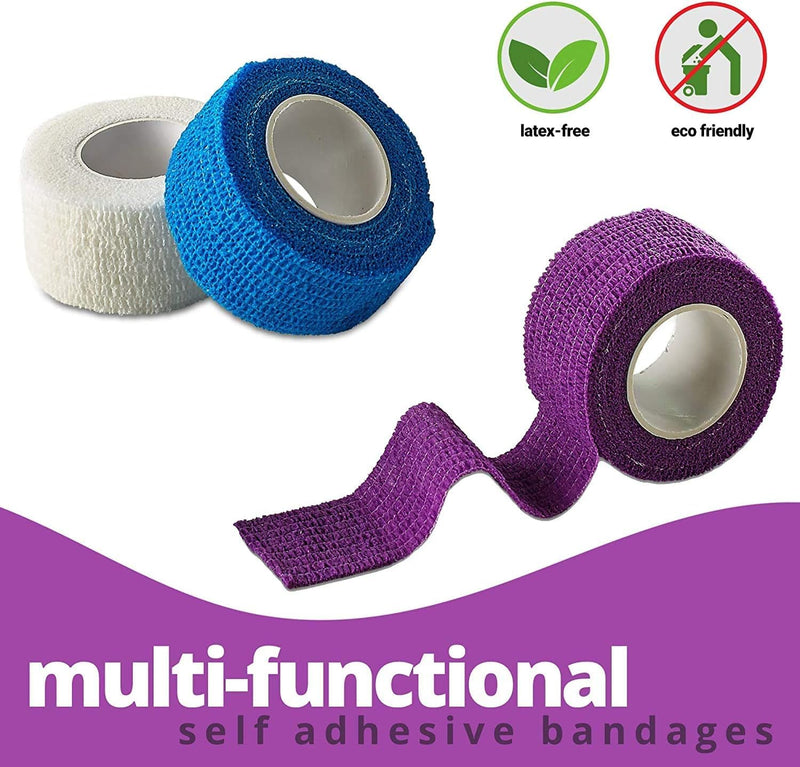 Cohesive Self-Adhesive Bandage Wrap, White, (2.5CM) Pack-12