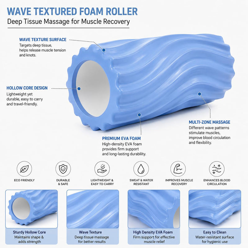 Anti Slip EVA Foam Roller for Deep Tissue Massage, L Blue, 33Cm*14Cm