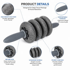 5-in-1 Deep Tissue Muscle Massage Roller Stick, Black/Grey