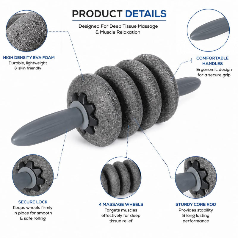 5-in-1 Deep Tissue Muscle Massage Roller Stick, Black/Grey