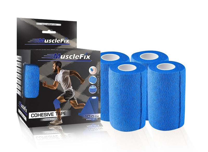 Cohesive Bandage Wrap 10cm x 4.5m, Self Adhesive Crepe Bandage, Blue, 10Cm