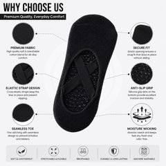 Women's Non-Slip Yoga Grip Socks with Cross Straps, Black
