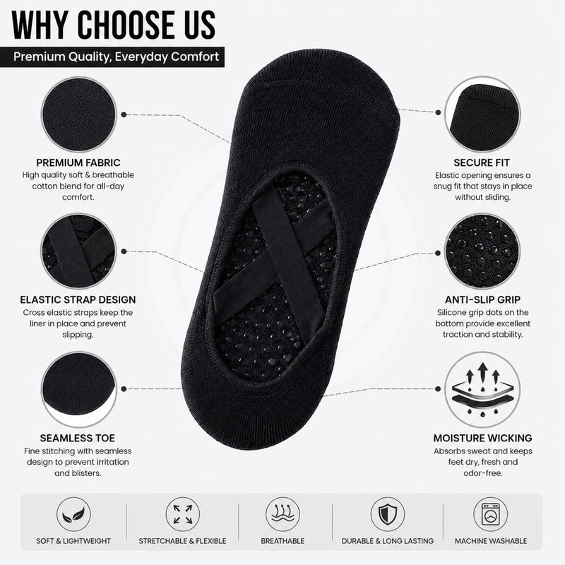 Women's Non-Slip Yoga Grip Socks with Cross Straps, Black
