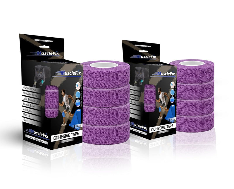 Breathable Self Adhesive Cohesive Bandage Wrap, Purple, (2.5CM) Pack-8