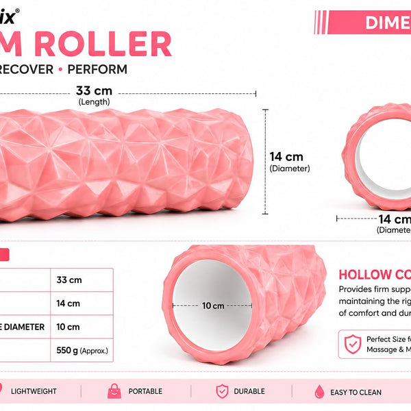 Anti Slip EVA Foam Roller for Deep Tissue Massage & Muscle, Pink, 33Cm*14Cm