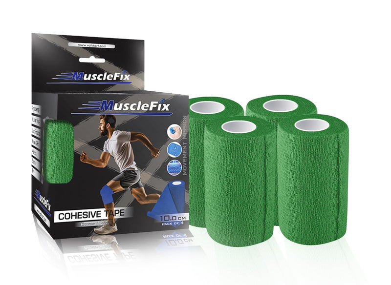 Cohesive Bandage Wrap 10cm x 4.5m, Self Adhesive Crepe Bandage, Green, 10cm
