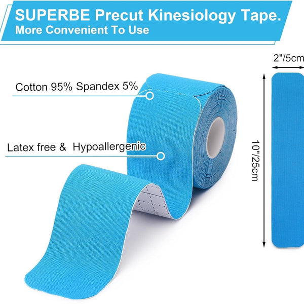 Precut Kinesiology Tape for Pain Relief & Muscle Support – Waterproof, Red, Precut