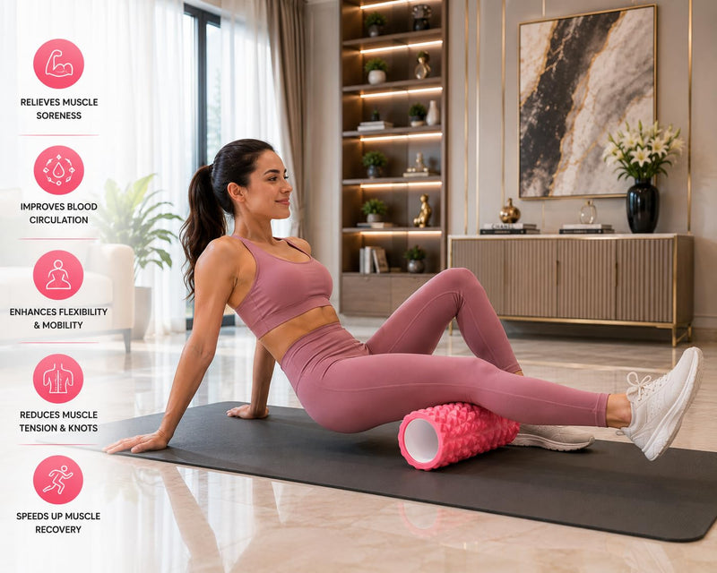 Anti Slip EVA Foam Roller for Deep Tissue Massage & Muscle, Pink, 33Cm*14Cm