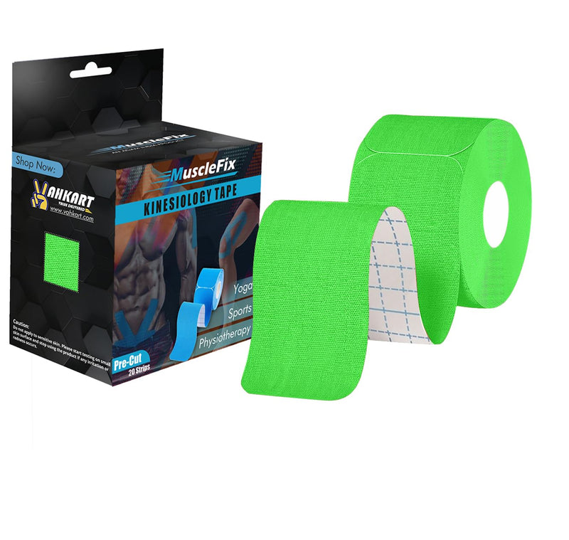 Precut Kinesiology Tape for Pain Relief & Muscle Support – Waterproof, Green, Precut