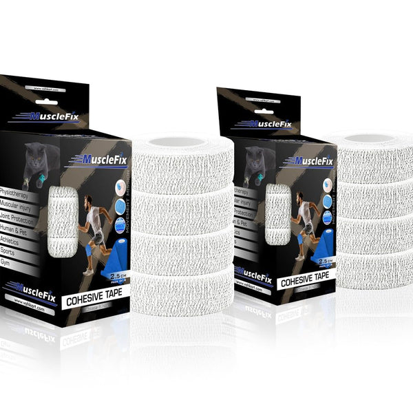 Cohesive Self-Adhesive Bandage Wrap, White, (2.5CM) Pack-8