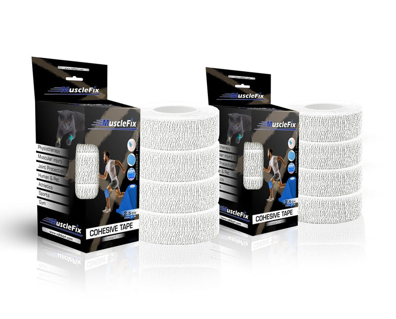 Cohesive Self-Adhesive Bandage Wrap, White, (2.5CM) Pack-8