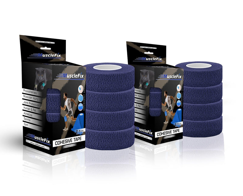 Cohesive Self-Adhesive Bandage Wrap, Navy Blue, (2.5CM) Pack-8