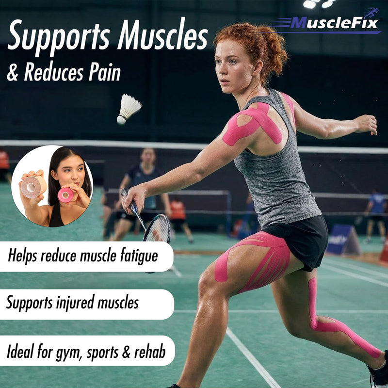 Precut Kinesiology Tape for Pain Relief & Muscle Support – Waterproof, Beige, Precut
