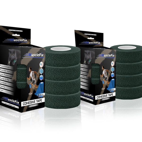 Cohesive Self-Adhesive Bandage Wrap, Forest Green, (2.5CM) Pack-8