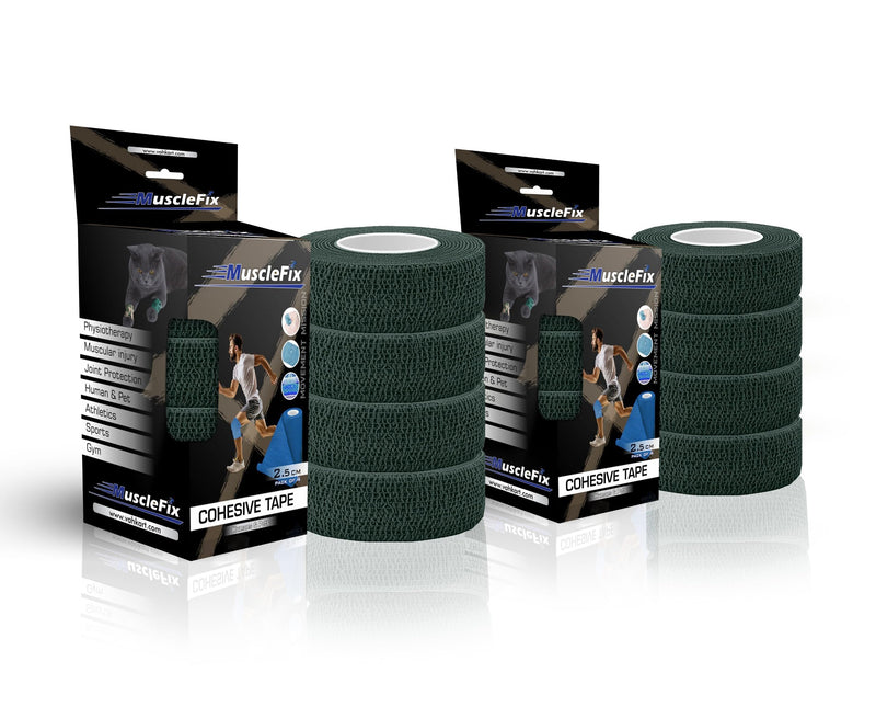 Cohesive Self-Adhesive Bandage Wrap, Forest Green, (2.5CM) Pack-8