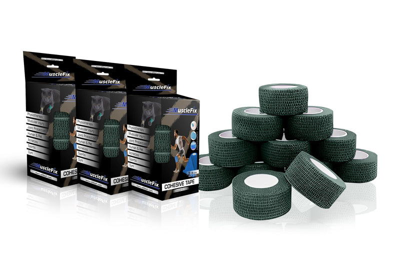 Breathable Self Adhesive Wrap, Athletic, Non Woven Cohesive Bandage, Forest Green, (2.5CM) Pack-12
