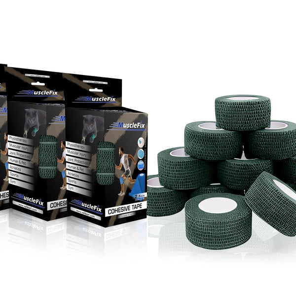 Breathable Self Adhesive Wrap, Athletic, Non Woven Cohesive Bandage, Forest Green, (2.5CM) Pack-12