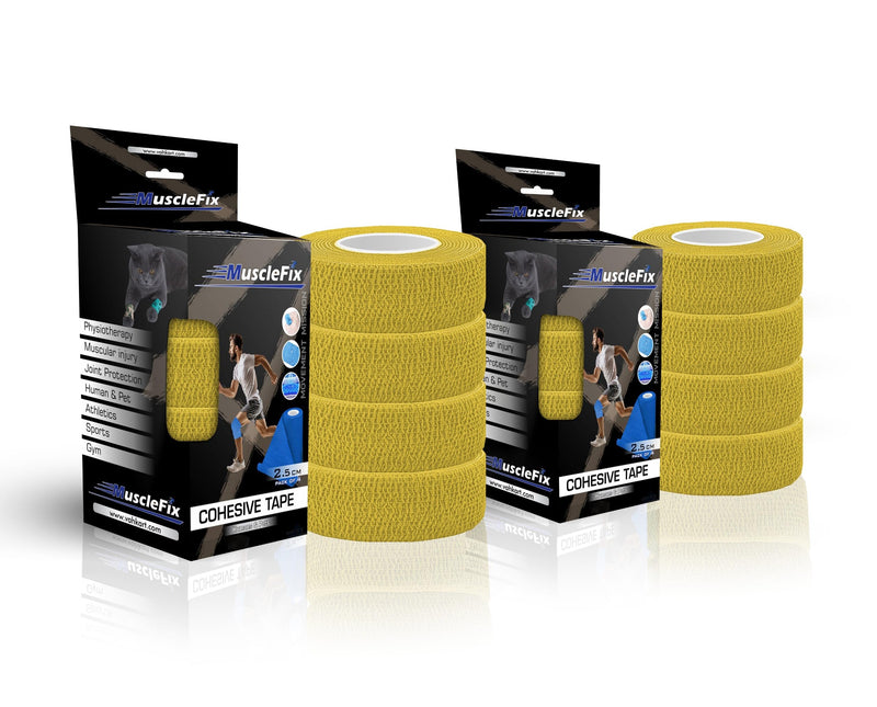 Cohesive Self-Adhesive Bandage Wrap, Yellow, (2.5CM) Pack-8