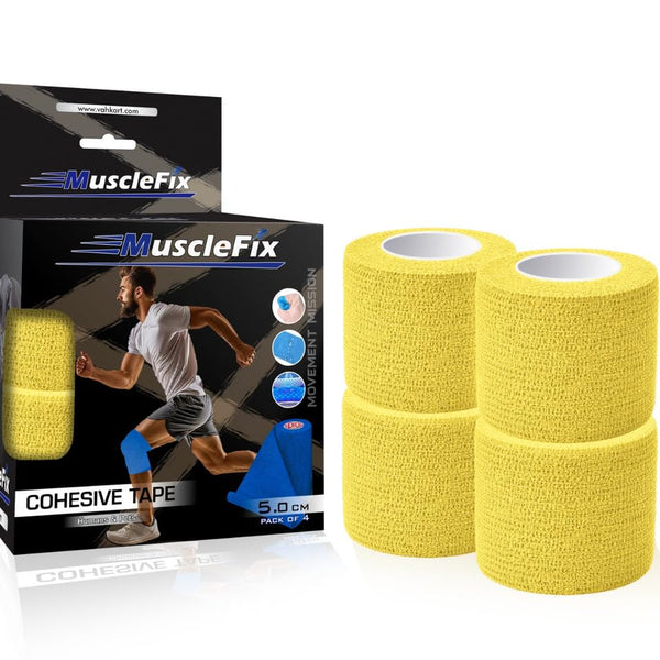 Cohesive Bandage Breathable Self Adhesive Wrap for Sports & Medical Use, Athletic, Yellow
