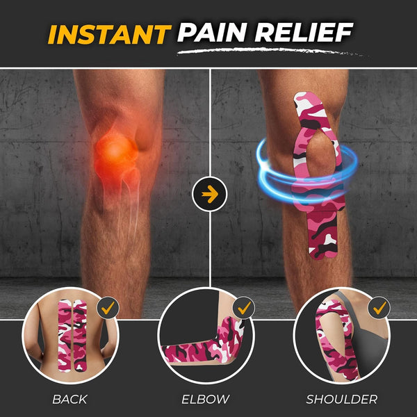 Kinesiology Tape for Pain Relief & Muscle Support – Waterproof, Pink Camo, Uncut
