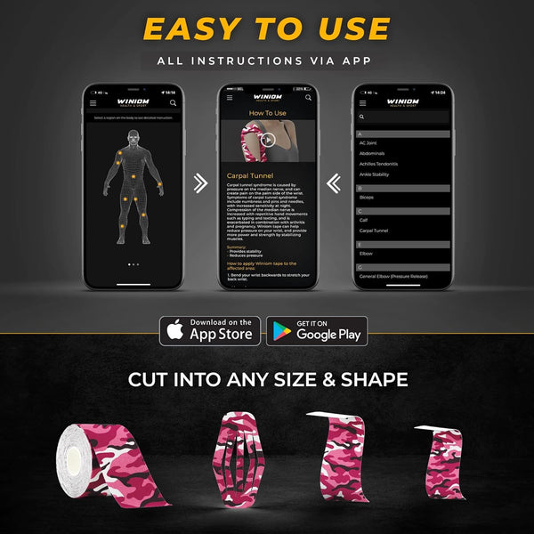 Kinesiology Tape for Pain Relief & Muscle Support – Waterproof, Pink Camo, Uncut