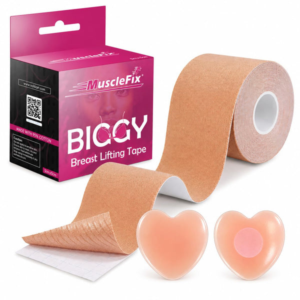 Breast Lifting Tape with Heart Silicone Nipple Covers, 5CM*5 MTR